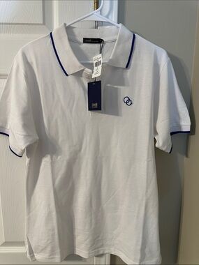 Cavalli Class White Polo with Blue Trim and Logo